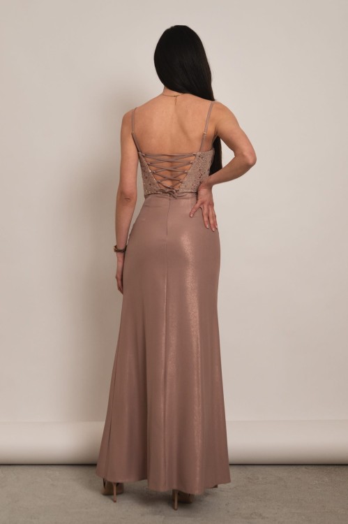 Kordoba - sukienka maxi z ozdobnym gorsetem z cekinami mokka - 6.jpg