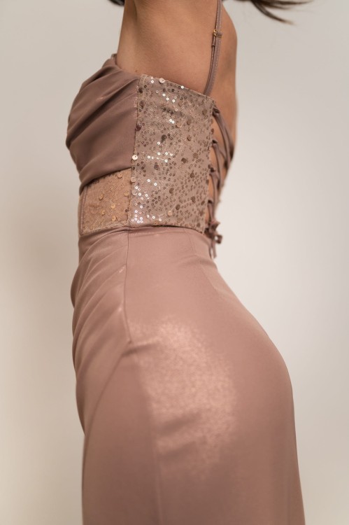 Kordoba - sukienka maxi z ozdobnym gorsetem z cekinami mokka - 8.jpg