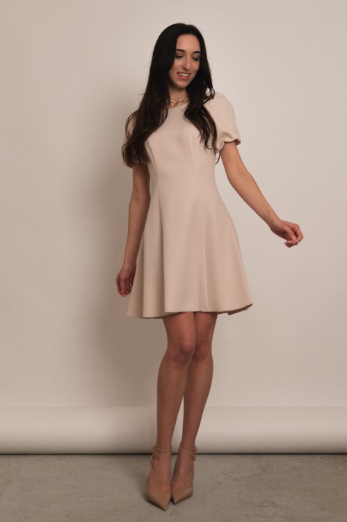 Girona - sukienka mini z bufkami beżowa - 1.jpg