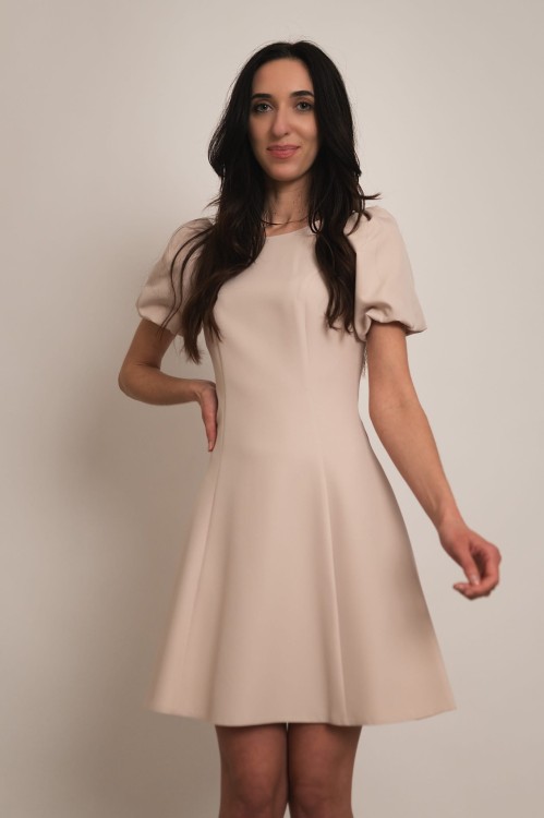 Girona - sukienka mini z bufkami beżowa - 2.jpg