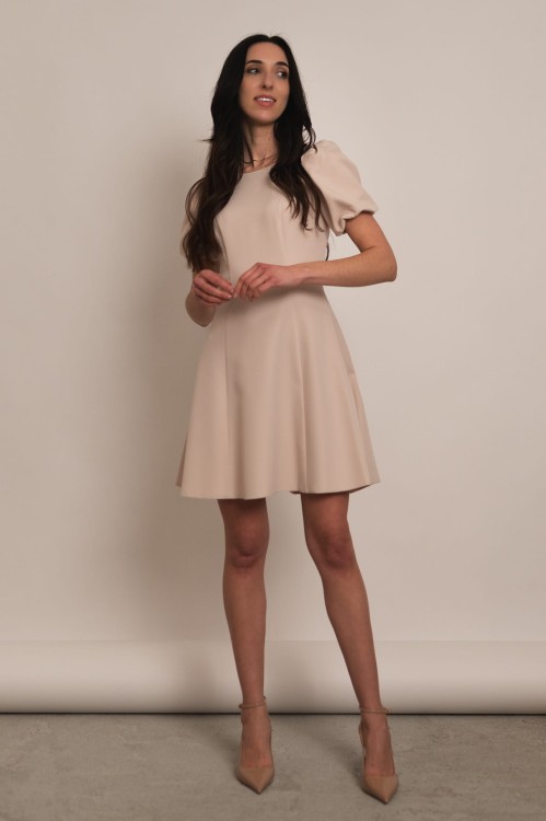 Girona - sukienka mini z bufkami beżowa - 3.jpg