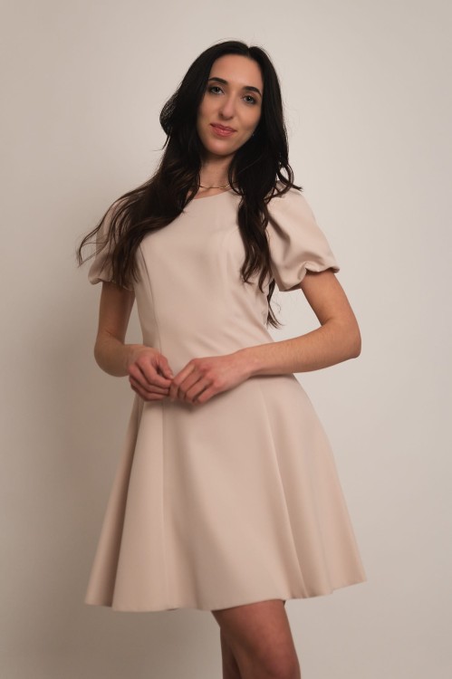 Girona - sukienka mini z bufkami beżowa - 5.jpg