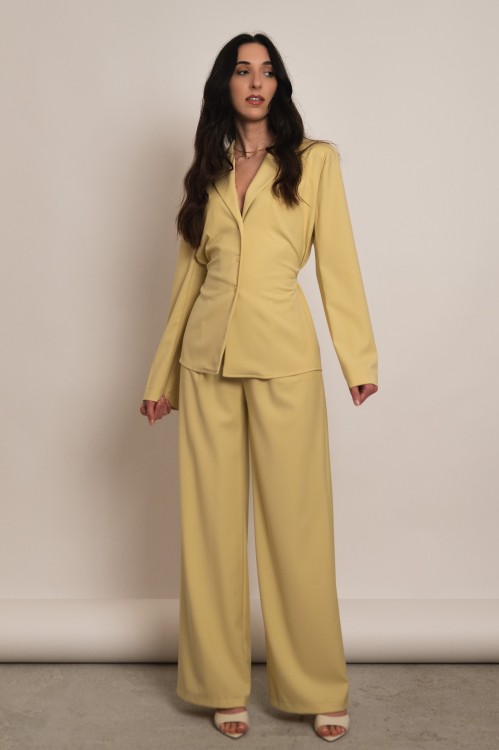 Aveiro - komplet garniturowy marynarka z wiązaniem i rozszerzane spodnie limonkowo-żółty - 1.jpg