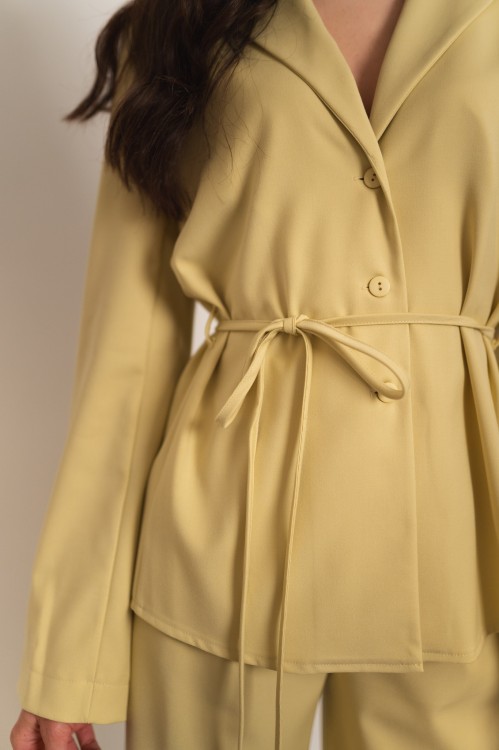 Aveiro - komplet garniturowy marynarka z wiązaniem i rozszerzane spodnie limonkowo-żółty - 17.jpg