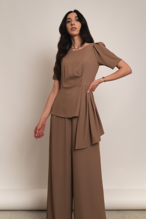 Astros - elegancki komplet z szerokimi spodniami mokka - 2.jpg