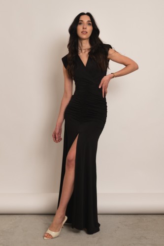 Perisa - drapowana sukienka maxi z rozcięciem bez rękawa czarna - 1.jpg