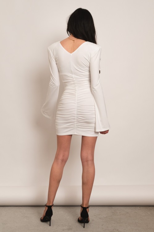 Arandis - drapowana sukienka mini z dzwonkowymi rękawami ecru - 6.jpg