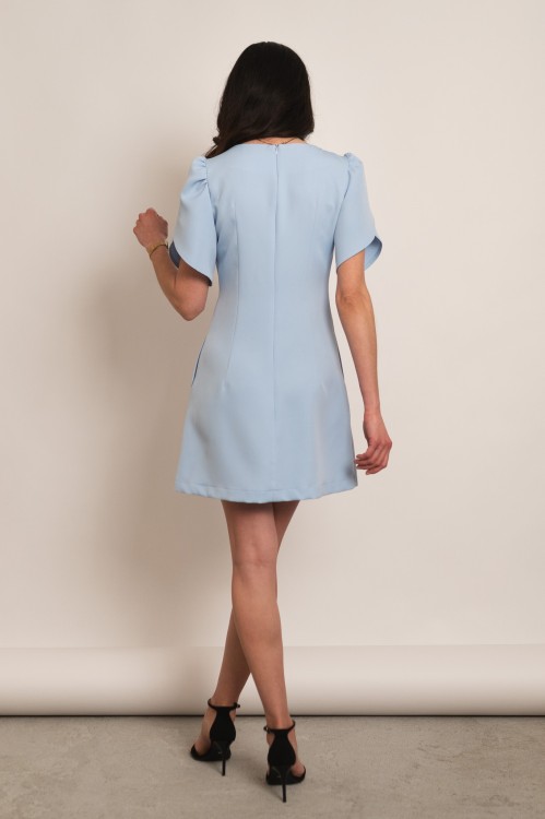 Haga - wizytowa sukienka mini z krótkim rękawem błękitna - 5.jpg
