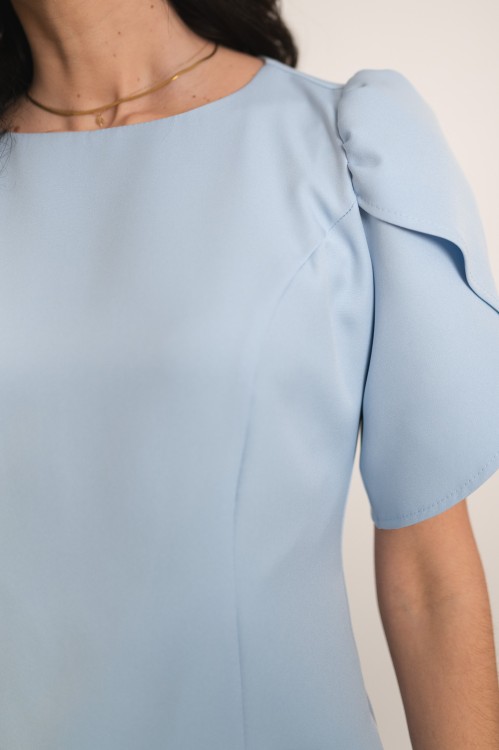 Haga - wizytowa sukienka mini z krótkim rękawem błękitna - 6.jpg