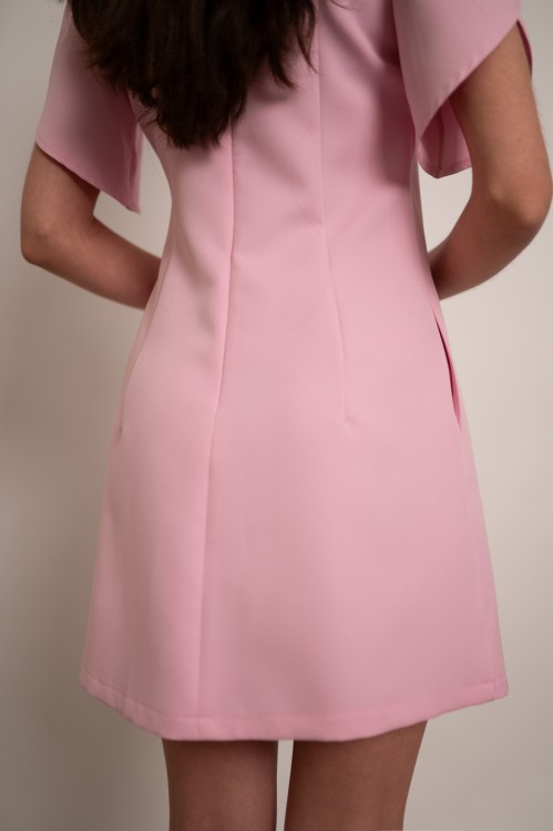 Haga - wizytowa sukienka mini z krótkim rękawem pudrowy róż - 9.jpg