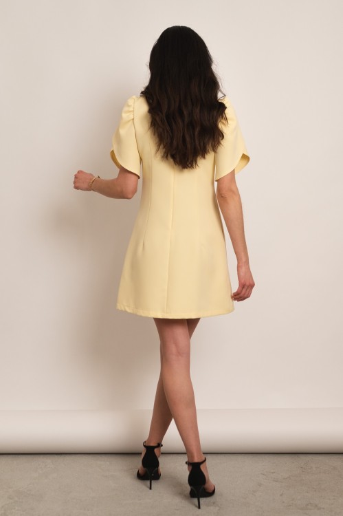 Haga - wizytowa sukienka mini z krótkim rękawem żółta - 5.jpg