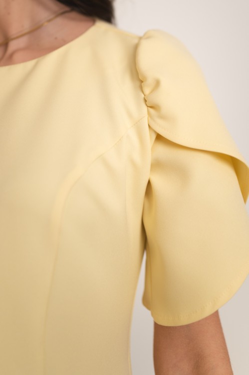 Haga - wizytowa sukienka mini z krótkim rękawem żółta - 6.jpg