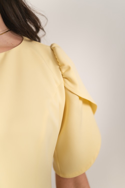 Haga - wizytowa sukienka mini z krótkim rękawem żółta - 8.jpg