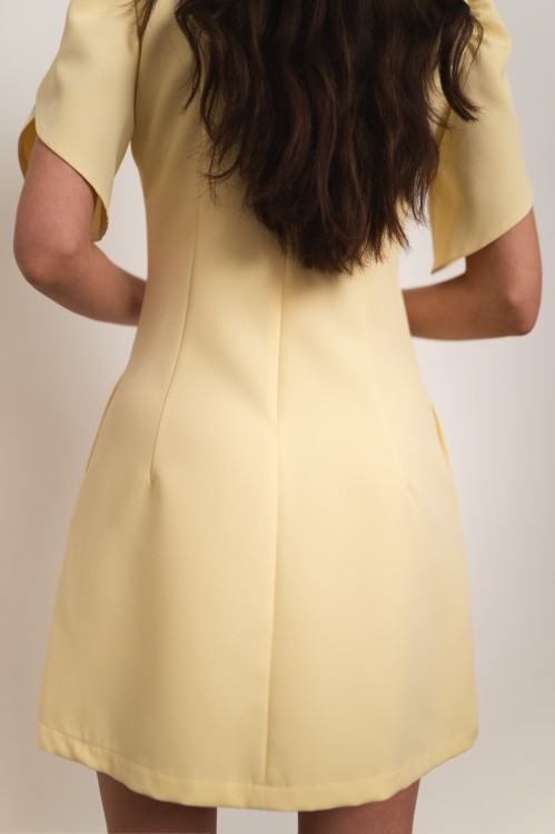 Haga - wizytowa sukienka mini z krótkim rękawem żółta - 10.jpg