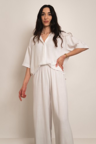 Chios - lniany komplet koszula oversize i szerokie spodnie biały - 1.jpg