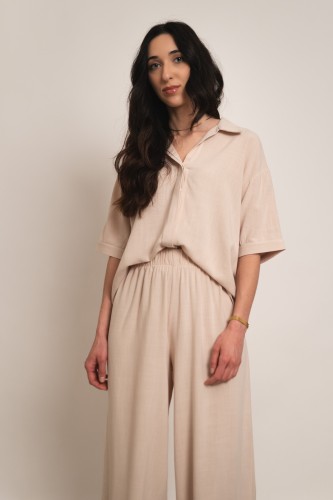 Chios - lniany komplet koszula oversize i szerokie spodnie jasny beżowy - 1.jpg