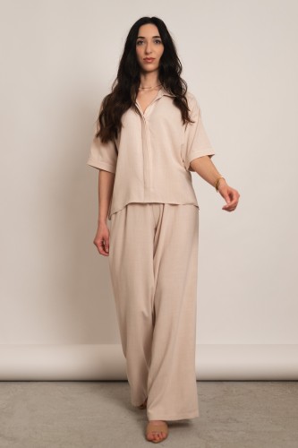 Chios - lniany komplet koszula oversize i szerokie spodnie jasny beżowy - 2.jpg
