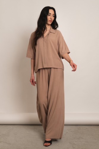Chios - lniany komplet koszula oversize i szerokie spodnie ciemny beżowy 2.jpg