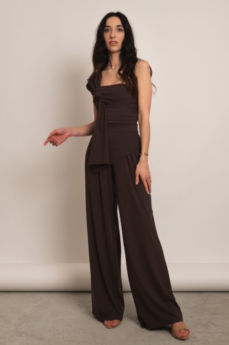 Epir - wiskozowy komplet asymetryczny top i szerokie spodnie brązowy - 1.jpg