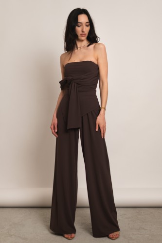 Epir - wiskozowy komplet asymetryczny top i szerokie spodnie brązowy - 2.jpg