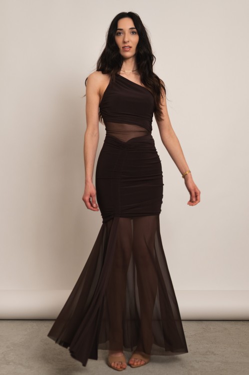 Melisia - sukienka maxi z asymetryczną górą i transparentną siateczką brązowa - 4.jpg