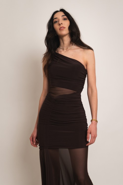 Melisia - sukienka maxi z asymetryczną górą i transparentną siateczką brązowa - 7.jpg