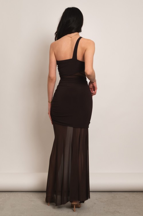 Melisia - sukienka maxi z asymetryczną górą i transparentną siateczką brązowa - 9.jpg