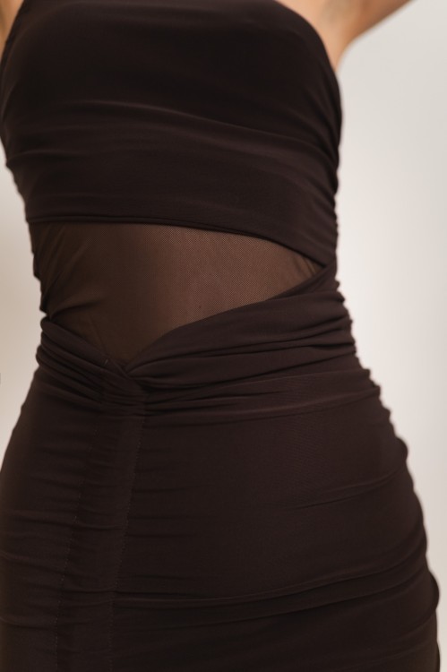 Melisia - sukienka maxi z asymetryczną górą i transparentną siateczką brązowa - 11.jpg