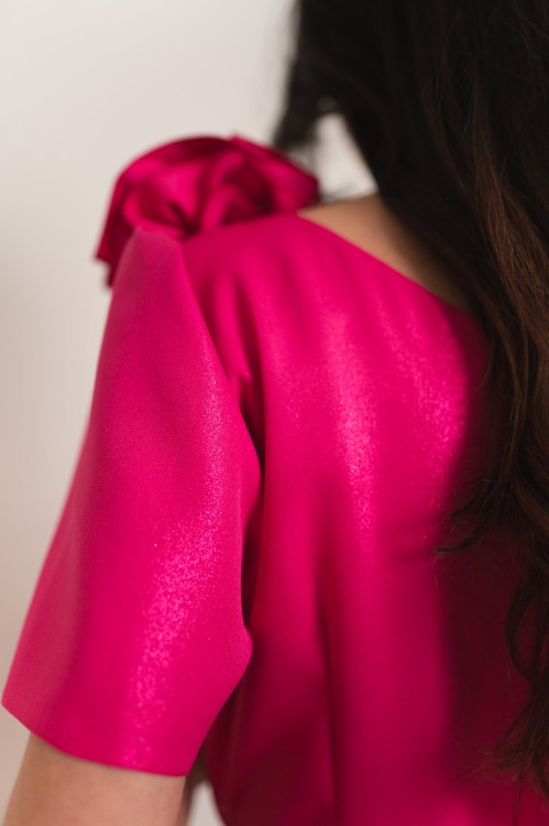 Tropea - błyszcząca sukienka maxi z różami fuksja - 9.jpg