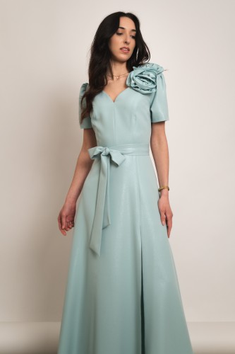 Tropea - błyszcząca sukienka maxi z różami szałwiowa - 2.jpg