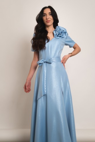 Tropea - błyszcząca sukienka maxi z różami błękitna - 2.jpg
