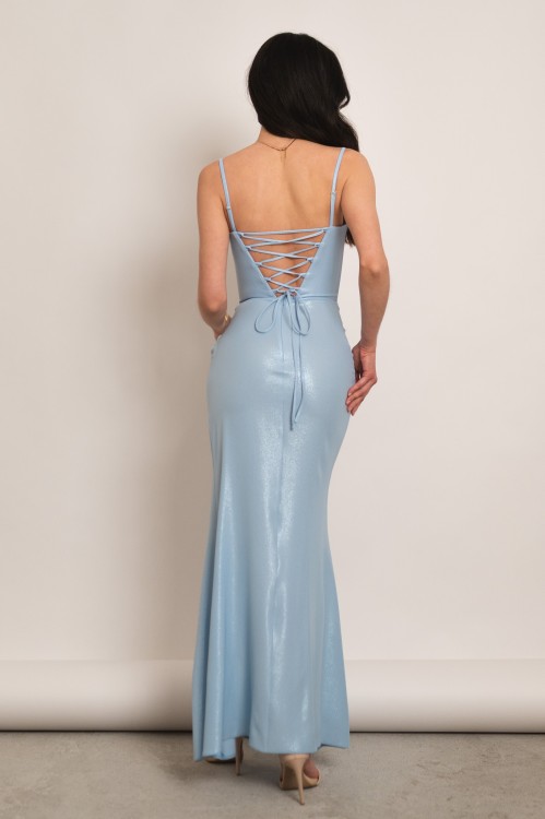 Grenada - błyszcząca gorsetowa sukienka maxi syrenka błękitna - 4.jpg
