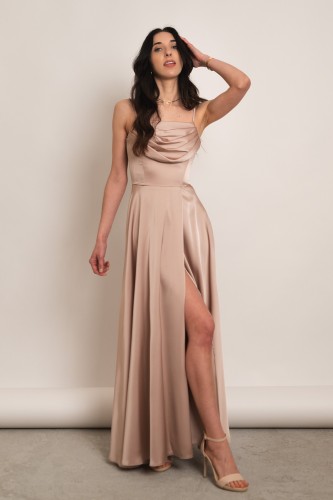 Artemida - satynowa sukienka maxi z dekoltem woda i gorsetem beżowa - 1.jpg