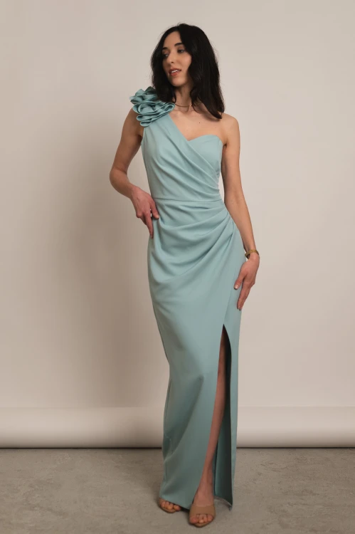 Liwadia - asymetryczna sukienka maxi z kwiatem miętowa - 4.jpg