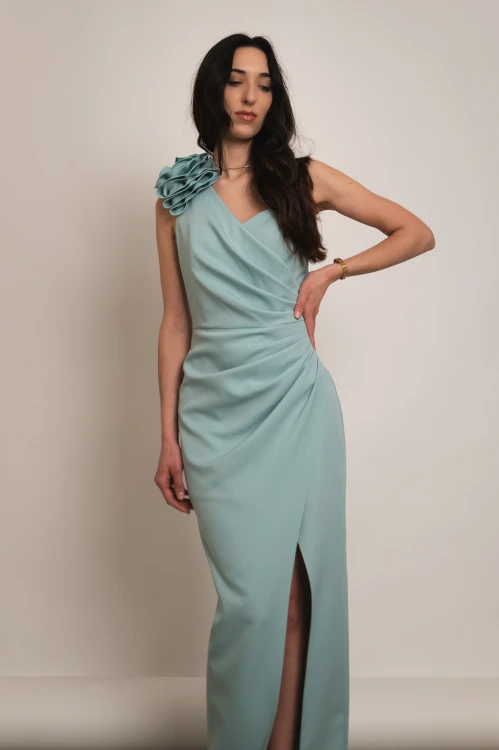 Liwadia - asymetryczna sukienka maxi z kwiatem miętowa - 5.jpg