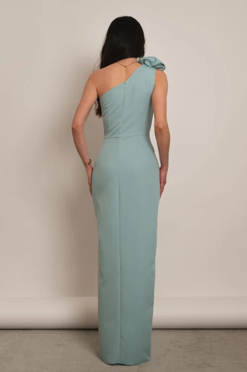 Liwadia - asymetryczna sukienka maxi z kwiatem miętowa - 6.jpg