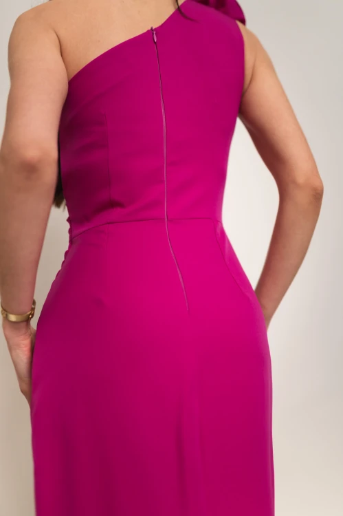 Liwadia - asymetryczna sukienka maxi z kwiatem ciemny róż - 10.jpg