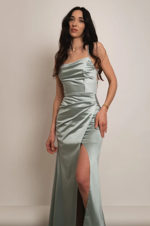 Nausa - satynowa sukienka maxi rybka z wiązaniem na plecach szałwiowa - 5.jpg