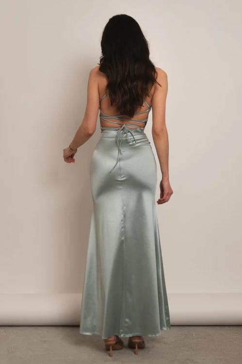 Nausa - satynowa sukienka maxi rybka z wiązaniem na plecach szałwiowa - 8.jpg