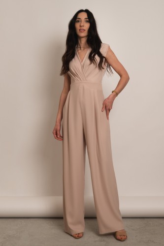 Moschato - beżowy kombinezon bez rękawów z rozszerzanymi spodniami beżowy - 1.jpg