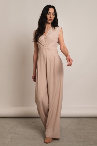 Moschato - beżowy kombinezon bez rękawów z rozszerzanymi spodniami beżowy - 2.jpg