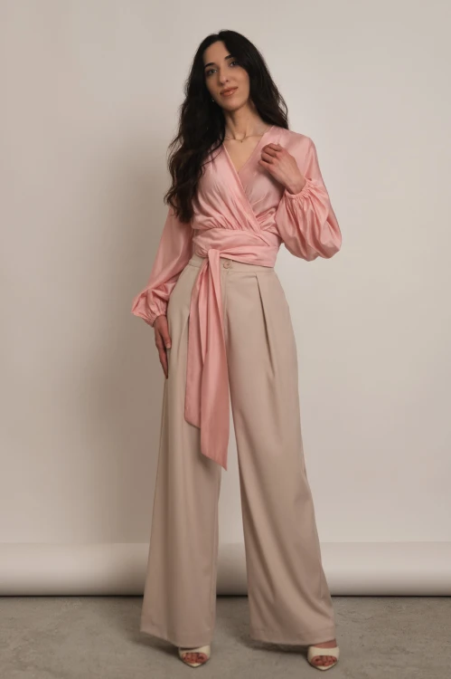 Fez - wiskozowa wiązana bluzka w kolorze pudrowego różu - 5.jpg