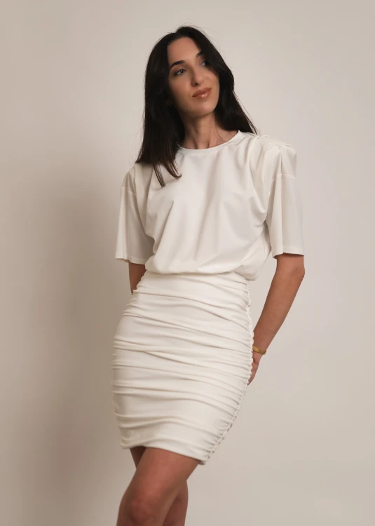 Lamia - drapowana sukienka mini z krótkim rękawem ecru - 5.jpg