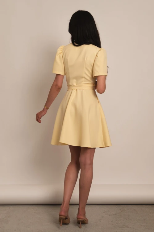 Salamina - kopertowa sukienka mini na krótki rękaw żółta - 5.jpg