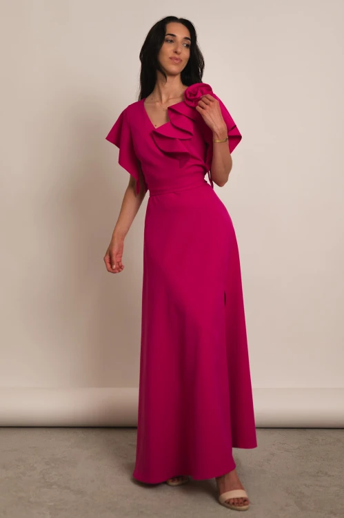Perea - sukienka plus size maxi z motylkowym krótkim rękawem i kwiatem fuksja - 1.jpg