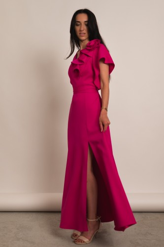 Perea - sukienka plus size maxi z motylkowym krótkim rękawem i kwiatem fuksja - 2.jpg