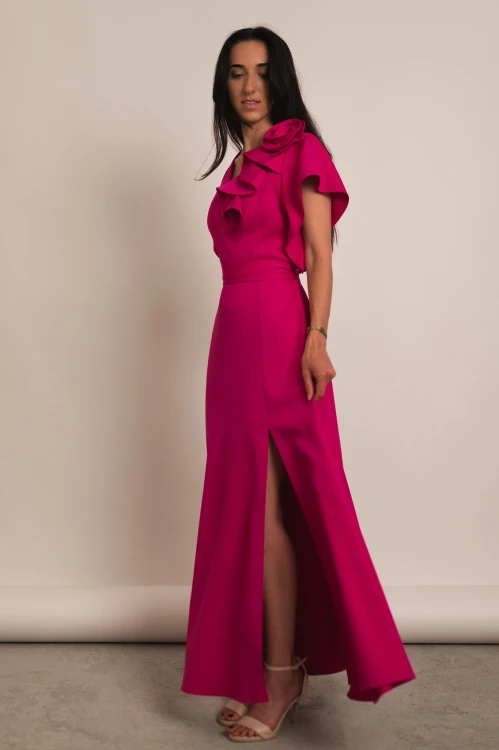 Perea - sukienka plus size maxi z motylkowym krótkim rękawem i kwiatem fuksja - 2.jpg