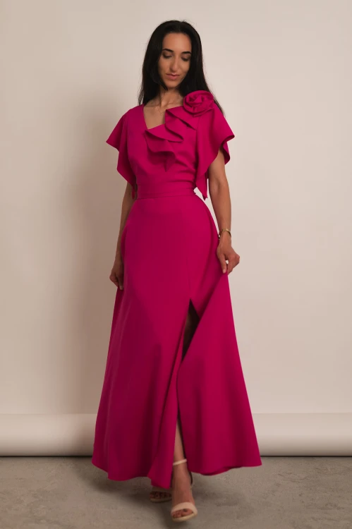 Perea - sukienka plus size maxi z motylkowym krótkim rękawem i kwiatem fuksja - 3.jpg