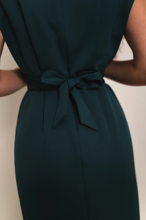 Achaja - elegancka sukienka maxi z zabudowanym dekoltem i rozcięciem butelkowa zieleń - 15.jpg