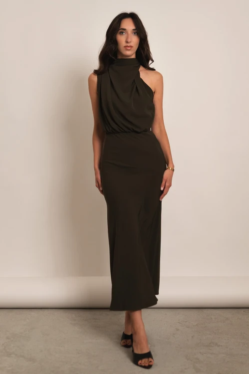 Perama - sukienka maxi z zabudowanym dekoltem khaki - 3.jpg